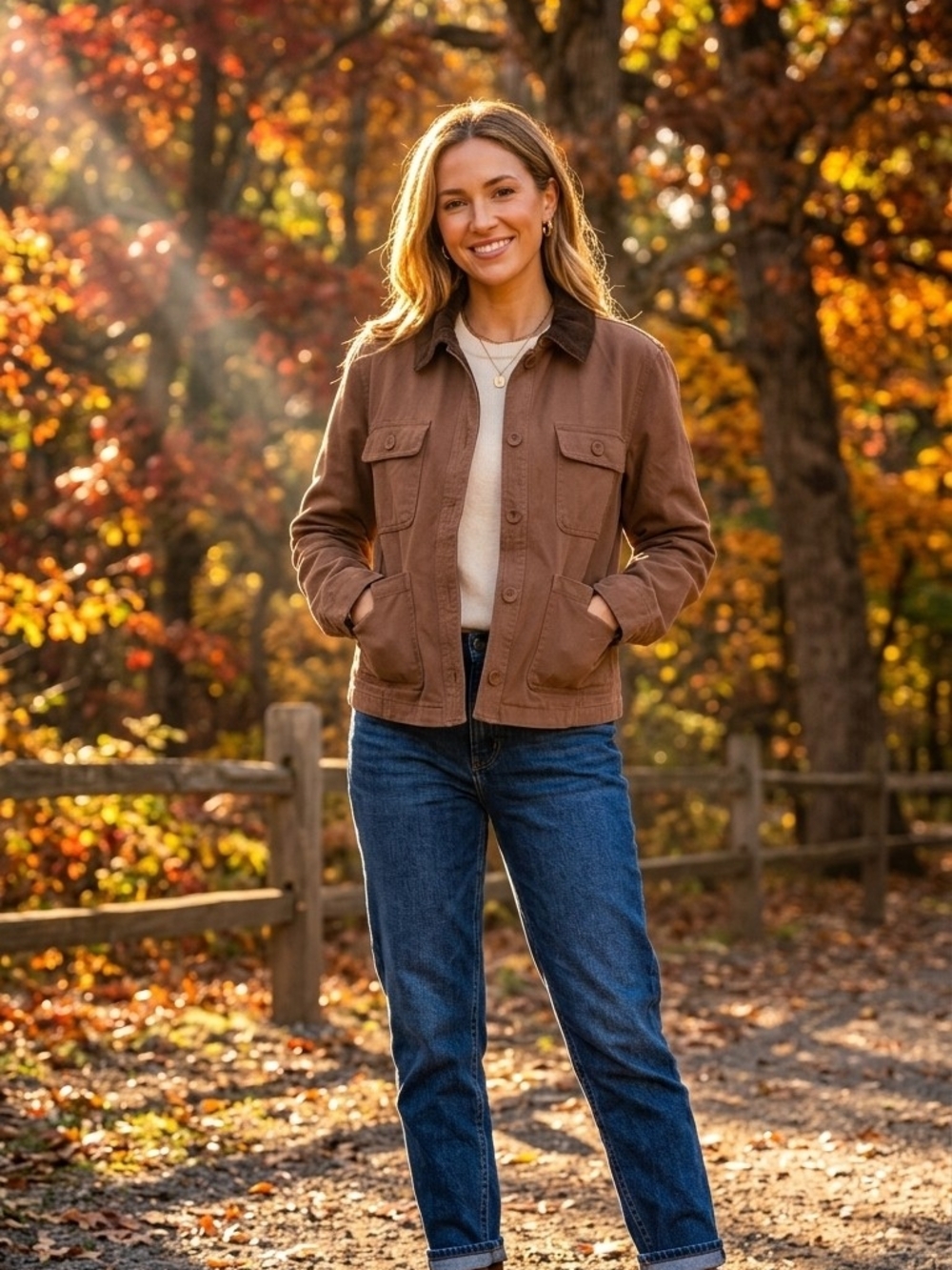Skies Are Blue Brown Canvas Utility Barn Jacket Corduroy Collar Size Medium NWT